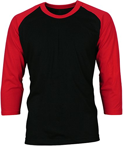 Angel Cola Men's Cotton Raglan 3/4 Sleeve Baseball T-Shirt Jersey BLK/RED M