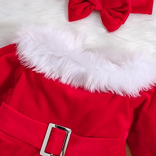 Yccutest Newborn Baby Girls Christmas Romper Dress Fur Trim Mesh Skirts Bodysuits Velvet Xmas Outfits Winter Clothes3