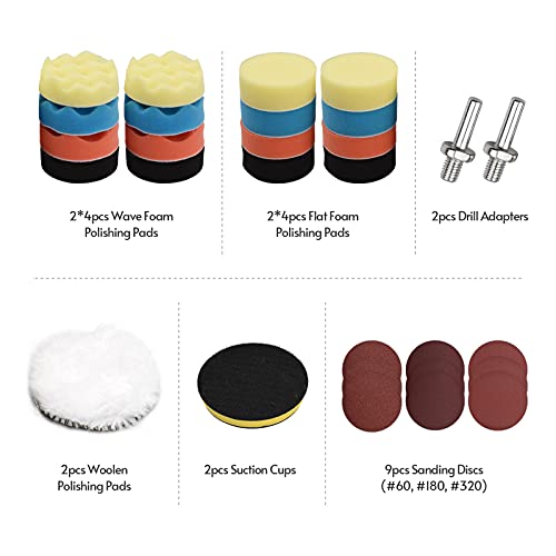 almofada de polimento,ERYUE Kit de Almofadas de Polimento 31 Pcs Fixação de tampão de broca de 3 pol