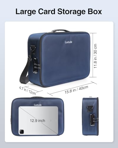 Image of Luxtude Trading Card Storage Box w /Adjustable Dividers, Large Top Loader Card Storage w /Combination Lock, Baseball Sports Cards Case for Toploaders, MTG Carrying Case for Pokemon /TCG /YuGiOh (Blue)