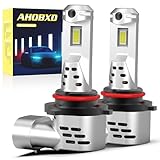 AHOBXD 9005 LED Fog Light Bulb, 6500K White with Fan Cooling Upgraded Super Bright 900% 60000LM Brightness Real 1:1 Halogen Size 80000Hours Life Span 9005/HB3 Car Fog Lights Pack of 2