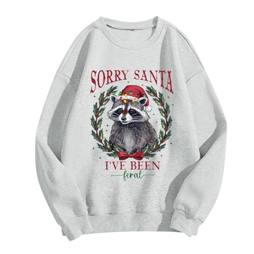 Sweatshirt femme gris clair XL à col rond et manches longues imprimé