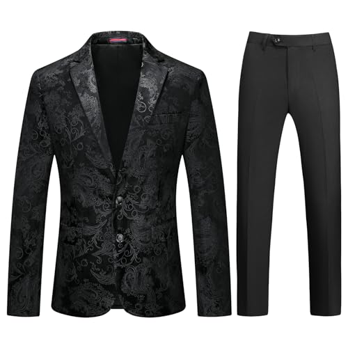 Mens Slim Fit Suits 2 Piece Tuxedo Suit for Men Shiny Prom Dinner Party Blazers Jacket and Pants