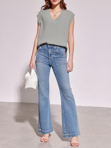 Image of Saodimallsu Womens V Neck Sweater Vest Oversized Ribbed Knit Sleeveless Casual Loose Fit Pullover Tank Top