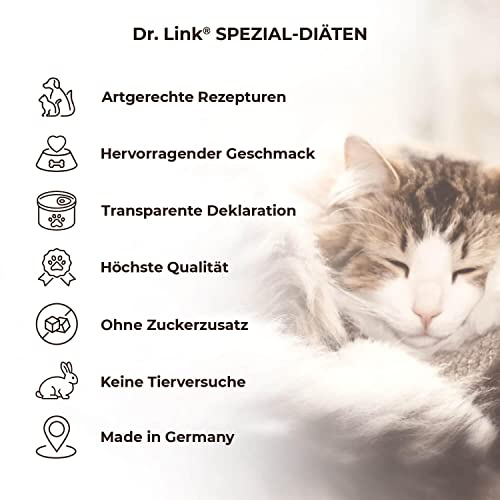 Dr. Link Spezial-Diät Katzenfutter speziell für die Leber, Proteinquelle Huhn & Pute, für Katzen & Kater - Stoffwechsel, Elektrolytausgleich, Unterstützung der Leberfunktion - 12x85g Schale