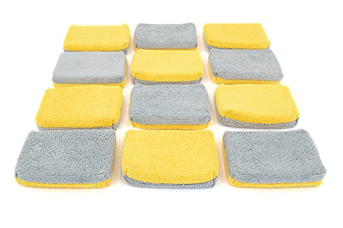 Autofiber Thin [Saver Applicator Terry] Ceramic Coating Applicator Sponge | 12 Pack | with Plastic Barrier to Reduce Product Waste. (Gold/Gray)