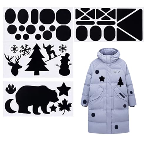 Visxcnu 4 Hojas Parche de reparación,Parches para Chaquetas de Plumas, Chaqueta de Plumón Autoadhesivo Parche, para Ropa Chaqueta de Plumón Carpa, Bolsa de Dormir, Formas Diferentes