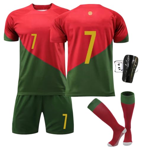Ronronner Fußballtrikot Kinder Set, Nr.7 Kinder Fußball Trikot, Fußballtrikots, Fußball-Trainingstrikots Für Jungen, Trikot Fussball mit Socken und Schienbeinschoner Set-24