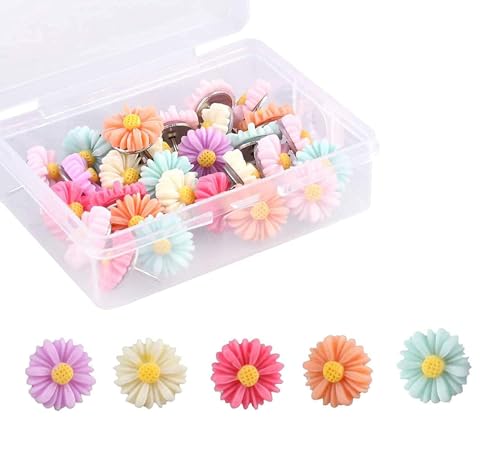 UCLEVER Chinchetas Flores, 30 Piezas Chinchetas Pared Alfileres Chinchetas Decorativas de Plástico con Caja de Almacenamiento para Tablón de Anuncios de Pared