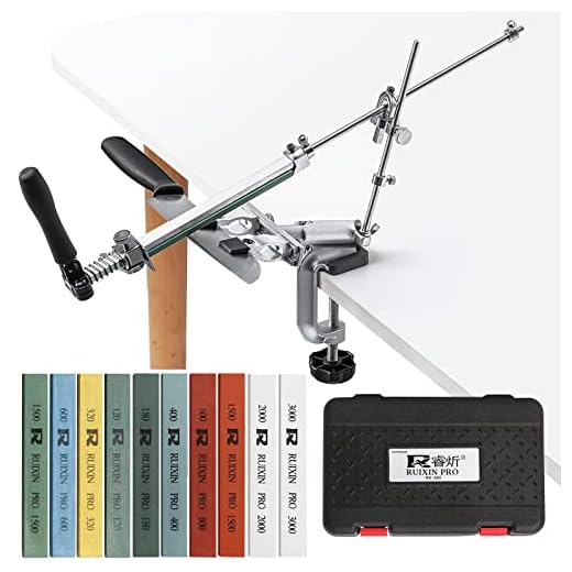 RUIXIN PRO RX-009 Professional Knife Sharpener with 10 Whetstones, 360° Rotation Flip Design Fixed-Angle Stainless Steel Kitchen Chef Knife Sharpening Kit Abrasive Holding System Tools