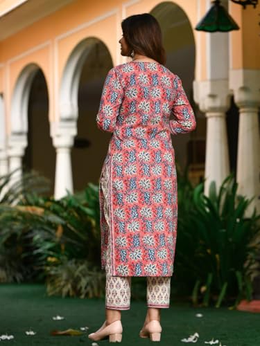 Greciilooks Womens Regular Cotton Blend Regular Fit Kurta Set (Pink, Small)