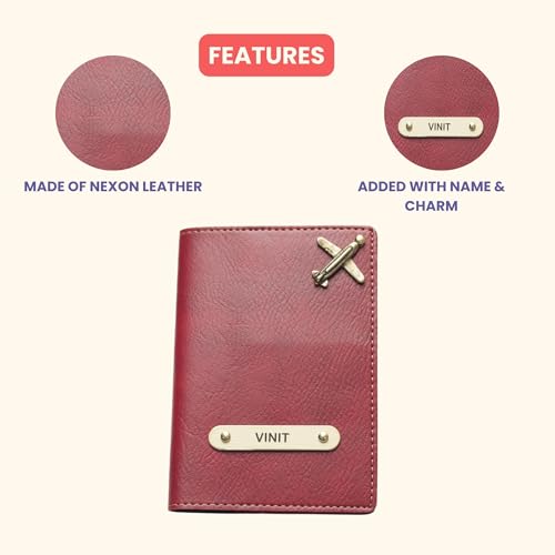 Image of YOUR GIFT STUDIO Customized Passport Holder | Personalised Passport Cover Wedding Anniversary Marriage Gifts for Couple Friend Husband Wife (Wine)