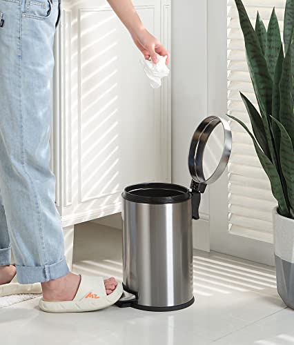 Sunnypoint 4.5 Liter / 1.2 Gallon Round Trash Can With Plastic Inner Bucket; Bathroom, Office, Kitchen And Bedroom Step On And Slow Close (S.n) #TOP1