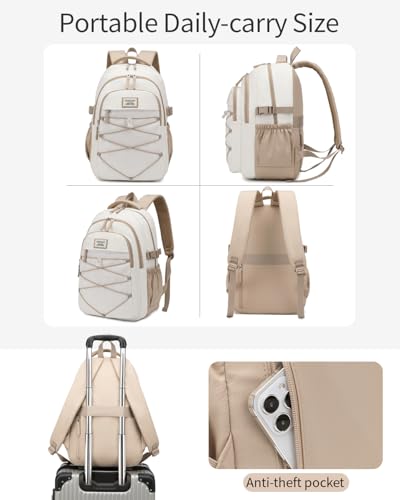 Image of Teen Backpack for Girls, Women Bookbag for College Students Middle High School, Aesthetic Schoolbag Back Pack, White Khaki