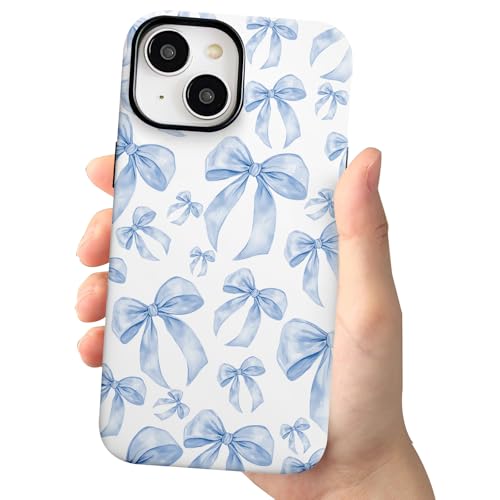 Coque iPhone 15 antichoc ECZOIL design nœud bleu protection hybride chic