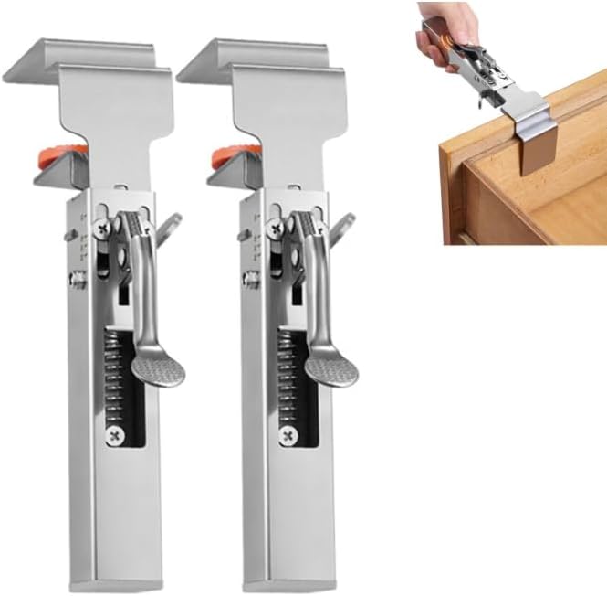 Adjustable Drawer Fixing Clamp, Heavy Duty Drawer Stabilizer, Cabinet Hardware Template, Installation on Drawer Face Clamp Front Panel (2pcs)