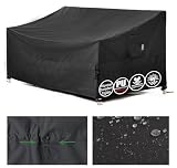 F&J Outdoors Funda para sofá de jardín Impermeable Cubierta para Bancos de 4 plazas para Muebles de Patio protección contra el Viento con Cintura Ajustada Negra, 234x107x66/107cm