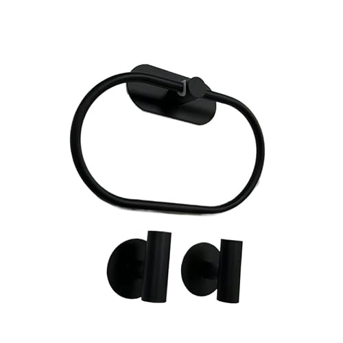 Towel Holder 1/3PCS Bathroom Towel Rack,Hooks,Adhesive Holders,Stainless Steel Ring,Bath,Wall-mounted(3PCS Black)