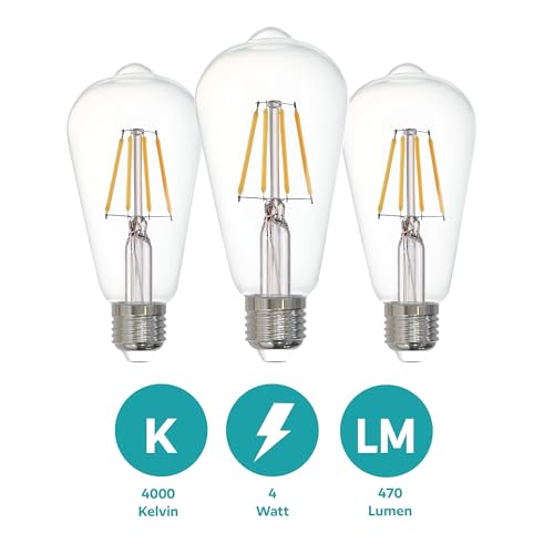 Eglo Lot de 3 ampoules LED E27, ampoule filament vintage, 4 watts chacune – vue 3
