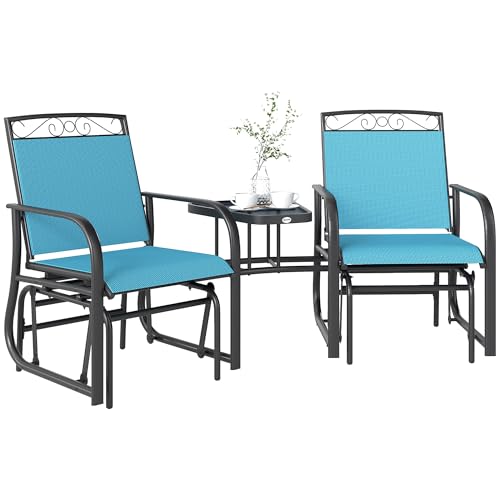 Outsunny Outdoor Glider Chairs with Coffee Table, Patio...