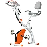 HOMCOM 3-in-1 Folding Exercise Bike, Foldable Stationary Bike with 8-Level Adjustable Magnetic Resistance, Arm Resistance Band, Pulse Sensor and LCD Monitor, Orange