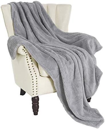 Exclusivo Mezcla Waffle Textured Extra Large Fleece Blanket, Super Soft and Warm Throw Blanket for Couch, Sofa and Bed (Light Grey, 50x70 inches)-Cozy, Fuzzy and Lightweight