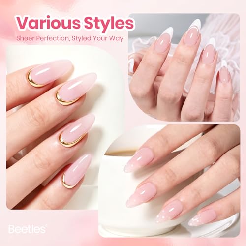 Image of Beetles Milky Pink Gel Nail Polish - Sakura Pudding 15ML Nude Pink Gel Nail Polish Base Color Nail Concealer Sheer Translucent Nail Polish Soak Off UV French Nail Art Salon DIY at Home Gift for Women