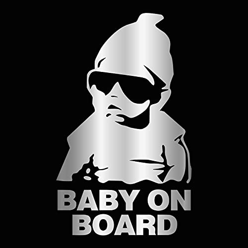Image of HungMieh Baby on Board Stickers - Funny Carlos from The Hangover Sticker for Mailbox Windows, Baby Car (Gloss Chrome Silver)