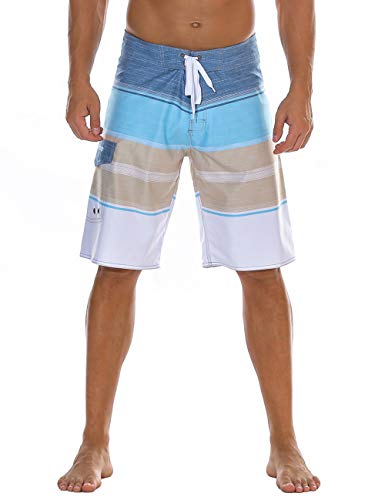 Unitop Men's Board Shorts Quick Dry Colorful Striped Bathing Suits Khaki-177 42 #TOP10