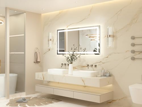 Keonjinn 120x60cm Bathroom Mirror with Led Lights, Antifog Vanity Mirror Back and Frontlit 3 Colour Dimmable Illuminated Wall Mounted Rectangle Mirrors - Image 9