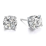 18K White Gold Plated Hypoallergenic CZ Studs Earrings, 925 Sterling Silver Cubic Zirconia Earrings, Simulated Diamond Stud Earrings Jewellery for Her Women (6mm White Gold Plated)