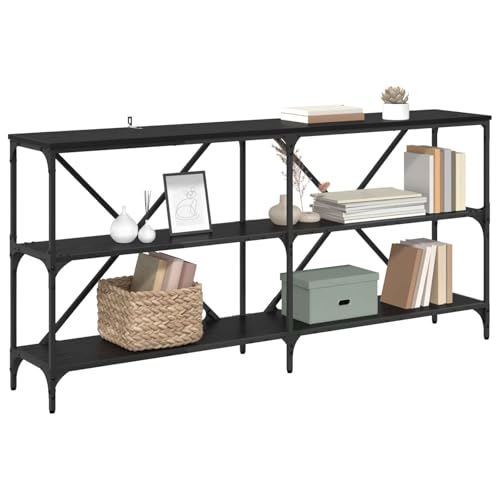 Mesa consola de madera de roble negro con construcción estable y diseño moderno minimalista 4