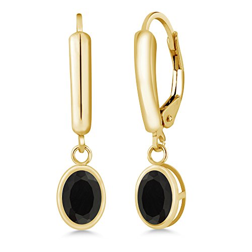 Gem Stone King 14K Yellow Gold Black Onyx Earrings For Women | 1.36 Cttw | Gemstone Birthstone | Oval 7X5MM