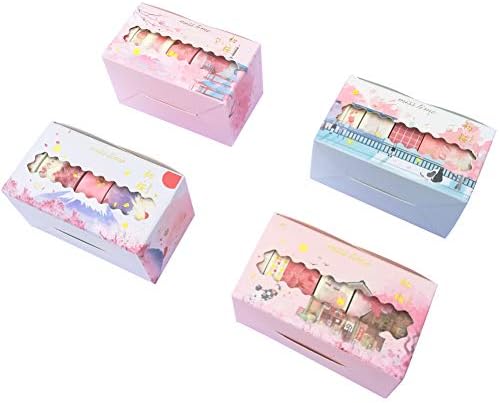 Kawaii Floral Washi Tape Set (4 Box, Assorted 20 Rolls) Japanese Style Sakura Cherry Blossoms Geisha Vintage House Cute Cat Deer Mountain Floral Sticker DIY Label for Scrapbook Album Journal Art Craft