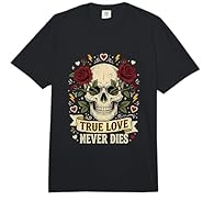 Vintage tattoo art with roses, hearts and bolts plus True Love Will Never Die banner for gothic romance fans Perfect for rockabilly lovers, tattoo fans, goth couples, alternative style wearers and vintage romance enthusiasts Comfort Colors offers a r...