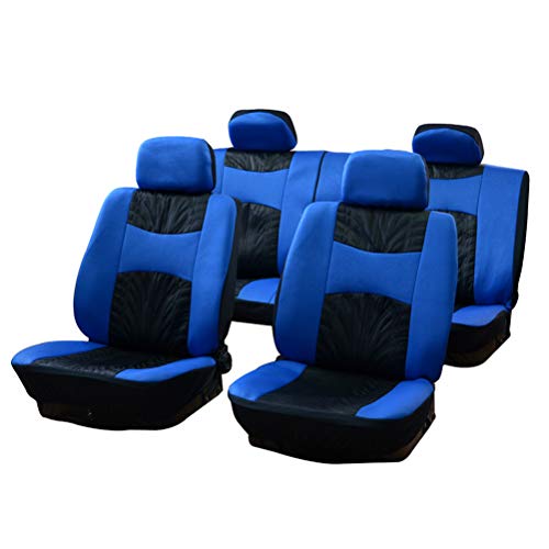 cciyu Universal Car Seat Cover w/Headrest - 100% Breathable Seat Cover Washable Auto Covers Replacement fit for Most Cars(Black/Blue)