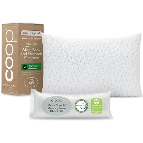 Coop Home Goods Original Adjustable Pillow, Queen Size Bed Pillows for Sleeping, Cross Cut Memory Foam Pillows – Medium Firm Back, Stomach and Side Sleeper Pillow, CertiPUR-US/GREENGUARD Gold