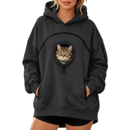 Cat Carrying Hoodie Unisex Oversized Cute Fleece Zipper Dog Pouch Hoodie - image 1