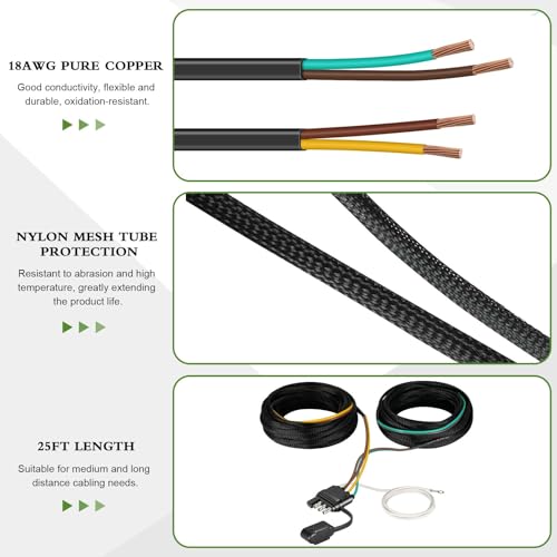 Image of CZC AUTO 25FT 4 Pin 5 Wire Trailer Wiring Harness Kit, 18 AWG | Pure Copper Core with Nylon Protective Sleeve & PVC Jacket, Trailer Connector for Boat Trailer Taillights Rewiring