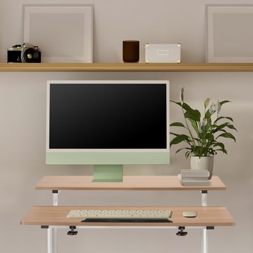 Bureau assis-debout structure acier blanc et plateau chêne - 8