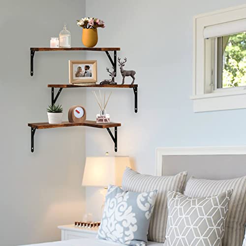 Iiidol Corner Floating Shelves ,Set Of 4 Wall Mounted Corner Shelf Rustic Wood Wall Shelves Storage Display Shelf Decor For Living Room, Bedroom, Kitchen (Arbonized Black) #TOP1