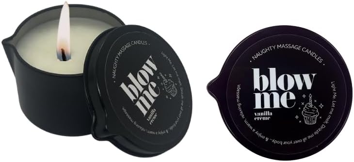 Naughty Notes Massage Candle, Vanilla Crème Scent, Coconut Oil Based, Pour Spout Tin, 2oz, Available in 4 Naughty Sayings (Blow ME)
