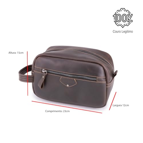 Bolsa Necessaire Estojo grande Para Viagem Trabalho Couro Legítimo (MARROM ESCURO)