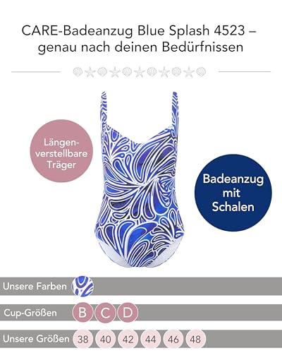 Susa Women’s 4523_299 One Piece Swimsuit, Blue- Print, 48/ B-2