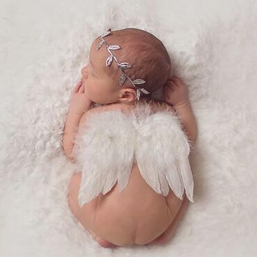 Image of Holibeat 0-6M Baby White Fairy Feather Angel Wings with a Headband Newborn Photography Posing Props (White)