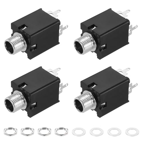 sourcing map 10pcs 1/4" 6.35mm Stereo Audio Jack, 50V 3 Pin Female PCB Mount Jack Video Connectors Stereo Headphone Socket with Nuts&Spacer for Headphone, Speaker, Car Audio, 36x16x16mm