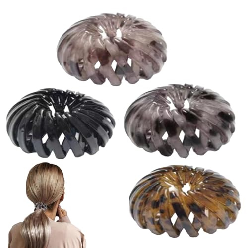 Birds Nest Hair Clips, 4 Pieces Birds Nest Hair Tongs, Expandable Ponytail Clip Women, Vintage Retractable Hair Loops, For Making Buns, Ponytails, Sweet Sports Hairstyles