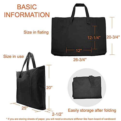 Cupohus Waterproof Art Portfolio Bag 20" x 26" for 18" x 24" Artworks with Outer Pockets and Handle, Student Carrying Storage Bag - Thumbnail 2