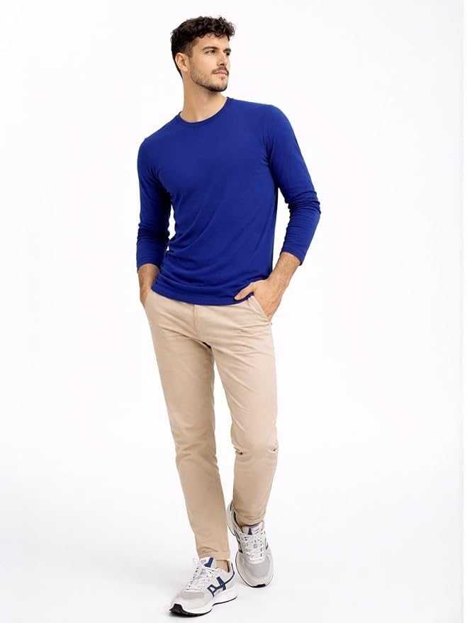 Image of Men's Regular Fit Plain Full Sleeve T- Shirt, Spun Cotton Fabric, Soft and Comfortable Casual Everyday Wear (Pack of 3) (Size Range S to 2XL)