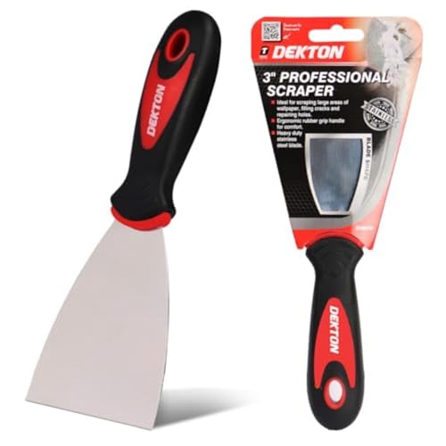 Dekton 3 Professional Scraper - Heavy Duty Stainless Sturdy Steel Blade| Ergonomic Rubber Grip Handle for Comfort| 3 Blade| Ideal for Scraping Wallpaper, Filling Cracks and Repairing Holes| Durable